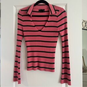 Pink and Green Striped Longsleeve Polo